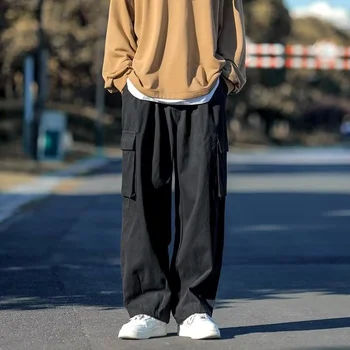 Zelená Čierna Cargo Nohavice Muži Móda Retro Vrecku Bežné Nohavice Mužov Japonský Streetwear Hip Hop Voľné Rovné Nohavice Pánske Nohavice