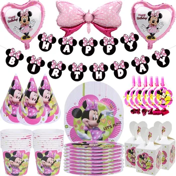 Disney Biela Minnie Mouse Strany Jednorázový riad pre Dievča Happy Birthday baby sprcha party dekorácie Dodávky Zber