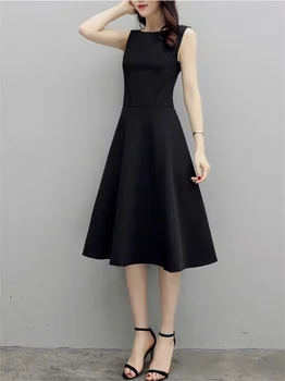 Letné Slim Módne Vintage Maxi Šaty jednofarebné bez Rukávov Šaty Black Stručný Očarujúce Vestidos DF2542