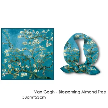 Fashion Square Hodvábna Šatka Van Gogh Kvitnúce Mandľový Strom Šatku Luxusné Foulard Nylónový Elegantné dámske Zábal Vreckovku Bandanas