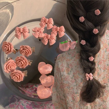 5 ks/veľa Mini Ružový Kvet sponky do Vlasov Bowknot Srdce Broskyňa Živice Sušič na Pazúry pre Ženy, Malé Klipy Vlasy Príslušenstvo Dievčatá pokrývku hlavy