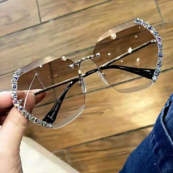 2022 Módne Diamond slnečné Okuliare Ženy UV400 bez obrúčok Retro Slnečné Okuliare Drahokamu Retro Slnečné okuliare, Luxusné Dizajnér Oculos Žena