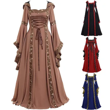 Gothic Lolita Šaty Stredoveké Cosplay Šaty, Kostým Renesancie Kapucňou Dlhé Šaty Žien Retro Steampunk Fantázie Halloween Oblečenie