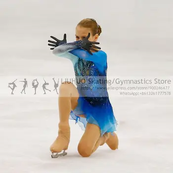 LIUHUO korčuľovanie šaty dievčatá Modrá Spandex skate sukne, obleky gymnastika Teens krasokorčuľovanie šaty tanečné kostýmy pre ženy