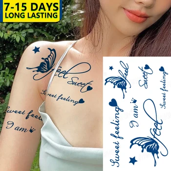 Šťava Semi-permanentné Trvalé Tetovanie Nálepky Nepremokavé Motýľ Text Dočasné Tatto Body Art Ink Blue Design Art Flash Sticke