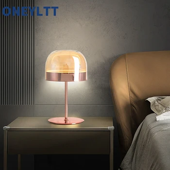 Nordic Post-Moderné Rose Gold Skla Stolové Lampy Kreatívny Dizajnér Led Stolná Lampa Hotel Spálňa, Nočné Lampy, Obývacia Izba, Stolná Lampa