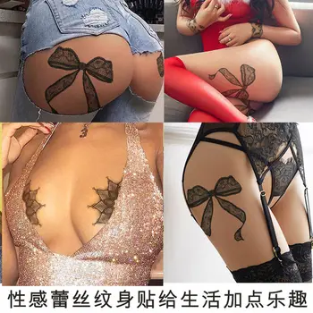 Nepremokavé Dočasné Tetovanie Nálepky Luk Uzol Sexy Čipka Motýľ Kvet Rameno Nohu Body Art Flash Tetovanie Falošné Tatto pre Mužov, Ženy
