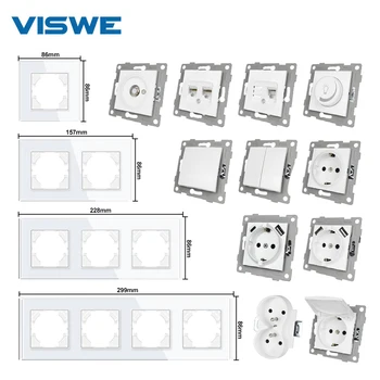 VISWE G Série zásuvky a spínače Stmievače Usb zásuvky TV rj45 rj11 switch Modul a sklenený panel DIY zmes