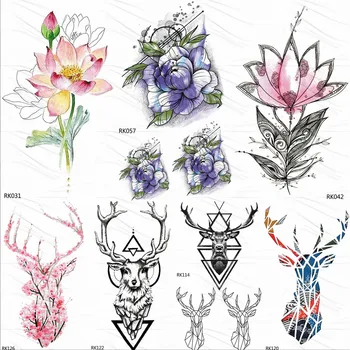 OMMGO 3D Realistické Lotus Pivónia Sladký Hrášok Daisy Dočasné Tetovanie Nálepky Akvarel Henna Tattoo Body Art Rameno Falošné Tatoos List