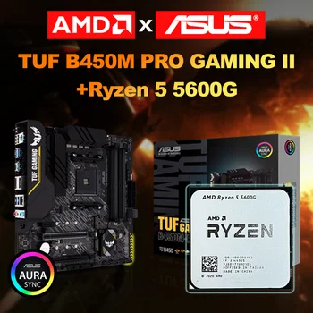 ASUS Nové TUF B450M-PRO GAMING II základná Doska+AMD Ryzen 5 5600G R5 5600G 3.9 GHz Six-Core CPU Procesor Socket AM4 mATX placa mae