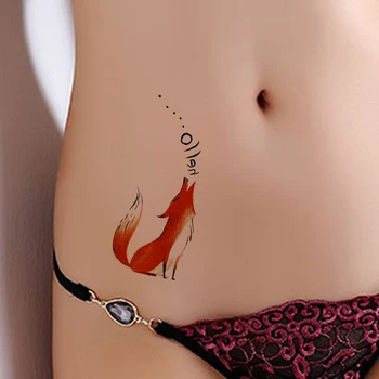 Malé Dobrý Deň, Fox Cartoon Zvieratá Dočasné Tetovanie Nálepky Ženy, Dievčatá Rameno Tatoos Dobrý Deň Font Deti Roztomilý Vlastné Tetovanie Dodávky