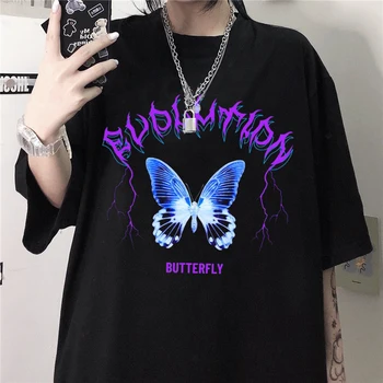 Hip Hop Nadrozmerné T Shirt Y2k 2022 Streetwear Topy Harajuku Butterfly Tričko Krátky Rukáv Príležitostné Voľné Hip Hop T-Shirt Plus Veľkosť