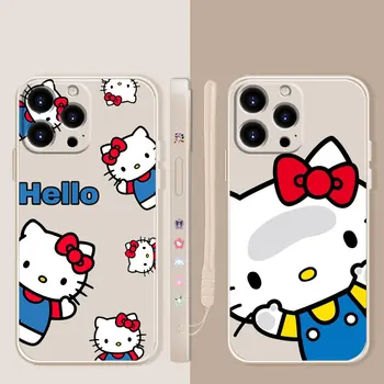 Cartoon Hello Kitty tvárou v Tvár Námestie Kvapaliny Telefón puzdro Pre Apple iPhone 14 13 12 11 Pro Max 13 12 Mini XS XR X 7 8 6 6 Plus