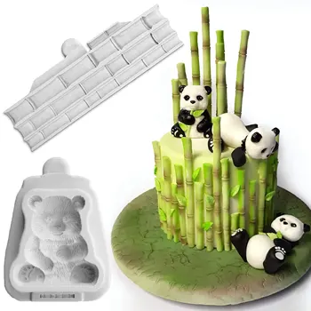 Panda & Bambusu Silikónové Formy Fondant Plesne Cake Zdobenie Nástroje Čokoláda Gumpaste Formy, Sugarcraft, Kuchyňa Gadget