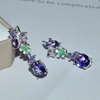Nové Módne Oválne, Veľké Smalt Crystal Visieť Náušnice Ženské Svadobné Šperky, Luxusné Strieborné Zirconia Náušnice Náušnice Ženy