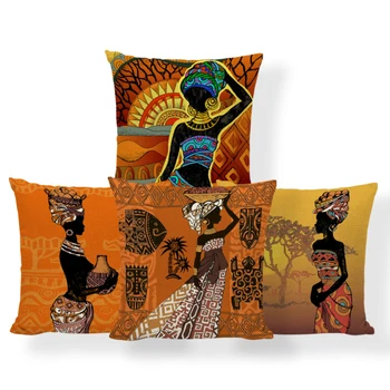 Africké Etnických Žena Vankúš Africké Dievča, Dekoračné obliečky na Vankúš Bielizeň Farebné Tkaniny Hodiť Vankúš na Gauč Domova