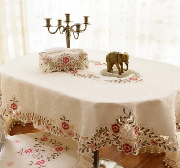 Veľká veľkosť Oválne ručne vyrobené vyšívané obrusy Vysokej kvality tabuľka kryt čínsky vyšívané obrusy svadobný stôl handričkou