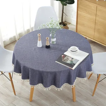 Moderné Bavlna Polyester Obrus pre Okrúhly Stôl s Priemerom 150 cm Námornícka Modrá Strapec Okraji Prachotesný Stoly, Dekorácie Handričkou