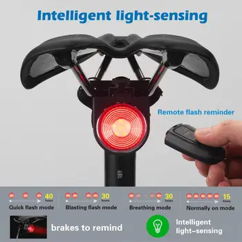 Bicykel Zadné Lampy Brzdové Svetlo Vlámaniu Alarm Vzdialeného Volania Bezdrôtové Ovládanie USB Nabíjanie LED Svietidlo na Bicykel Finder Horn 20-40Hrs A8