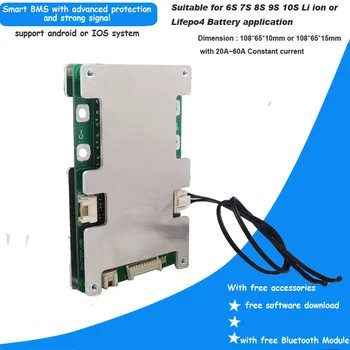 6S Li ion 25.2 V alebo 6S 21.9 V Lifepo4 Bluetooth Smart BMS s 20A 30A 40A 60A konštantný prúd UART komunikácie PCB