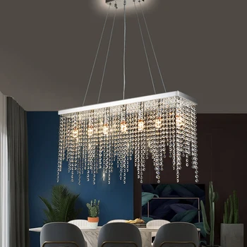 Prispôsobený Obdĺžnikový Strapce Crystal Stropný Luster Prívesok Svetlá, Jedáleň, Kuchyňa Ostrov Luxusné LED Osvetlenie Interiéru
