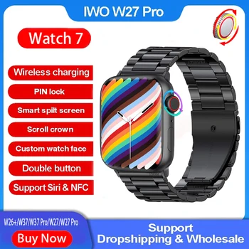 2022 Nové IWO W27 Pro Smart Hodinky Series 7 Bezdrôtové Nabíjanie Bluetooth Hovor Split Screen PIN Lock Smartwatch 14 Podporu Siri NFC