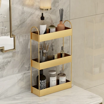 Luxusné zlaté kovové viacvrstvové kozmetické úložný stojan kuchyňu, kúpeľňu márnosť starostlivosť o pleť polica parfémy šperky úložný box