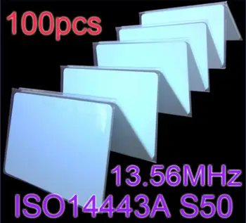100ks RFID Karty 13.56 MHz NFC ISO14443A S50 prepisovateľné Blízkosti Smart Card 0.8 mm Tenký Kontrola Prístupu na Kartu
